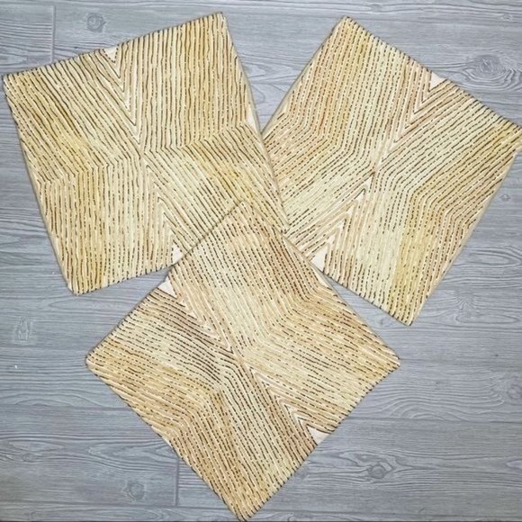 3 west elm beaded pillow covers washable 16x16 gold and tan color decorations - Picture 1 of 10